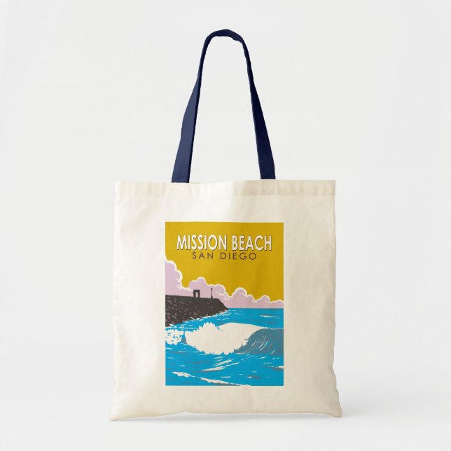 Uppdrag Beach California Travel Art Vintage Tygkasse (Framsidan)
