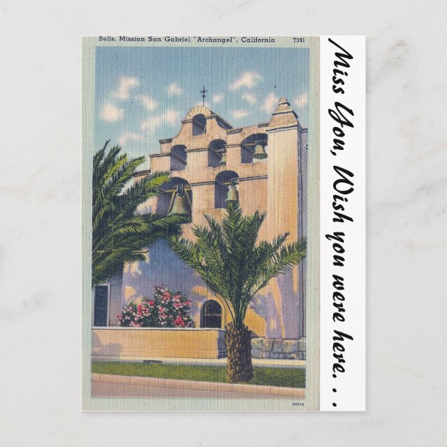 Uppdrag San Gabriel, Kalifornien Vykort (Framsida)