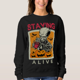 Uppehållande av levande Skeleton-kaffe Halloween-d T Shirt