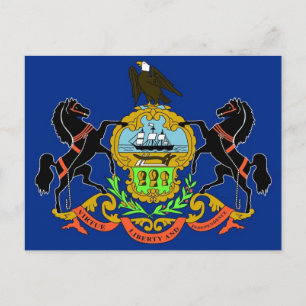 Uppehållskort med Flagga Pennsylvania State - USA Vykort
