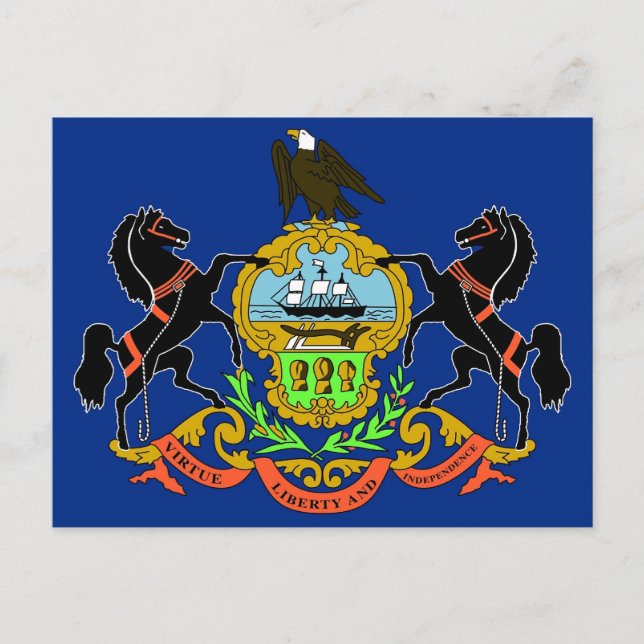Uppehållskort med Flagga Pennsylvania State - USA Vykort (Framsida)