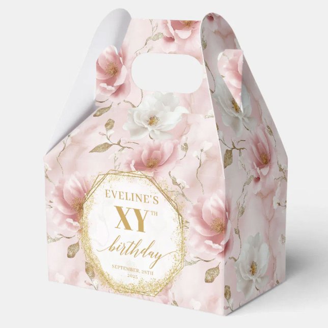 Uppenbara  Rosor Boho Guld Birthday Favor Boxes Presentaskar (Fabulous Blush Pink Boho Gold Birthday Favor Boxes)
