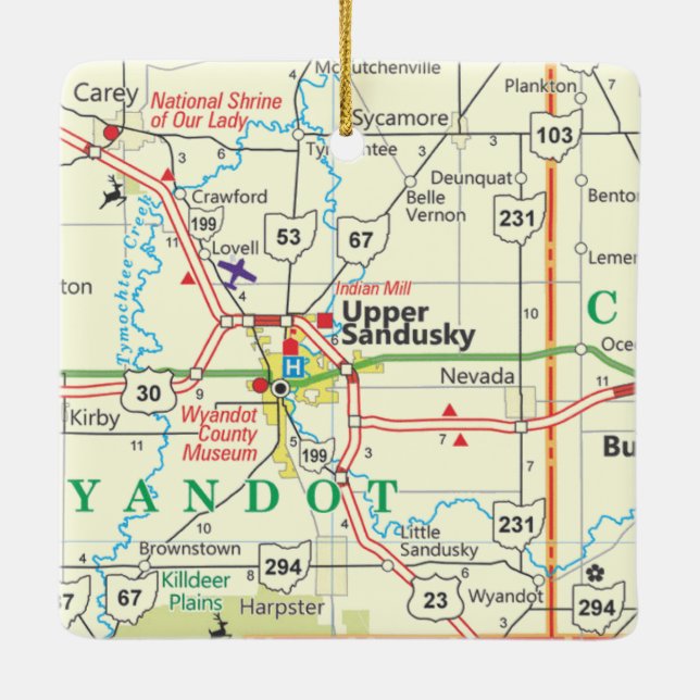 Upper Sandusky OH Karta Julgransprydnad Keramik (Baksida)