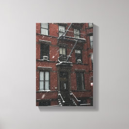 Upper Väster Brownstone Fire Escape NYC Snö Canvastryck