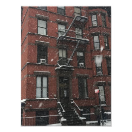 Upper Väster Brownstone Fire Escape NYC Snö Fototryck