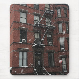 Upper Väster Brownstone Fire Escape NYC Snö Musmatta