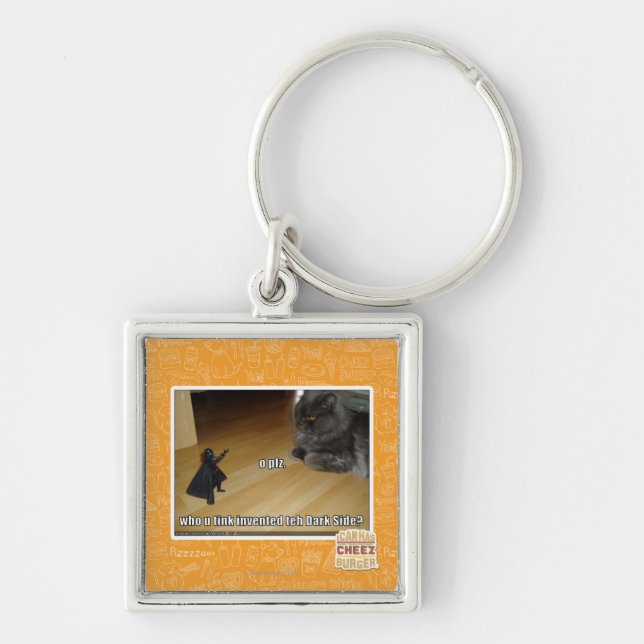 Uppfann vem den mörka sidan? fyrkantig silverfärgad nyckelring (Framsidan)