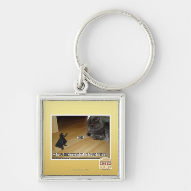 Uppfann vem den mörka sidan? fyrkantig silverfärgad nyckelring (Framsidan)
