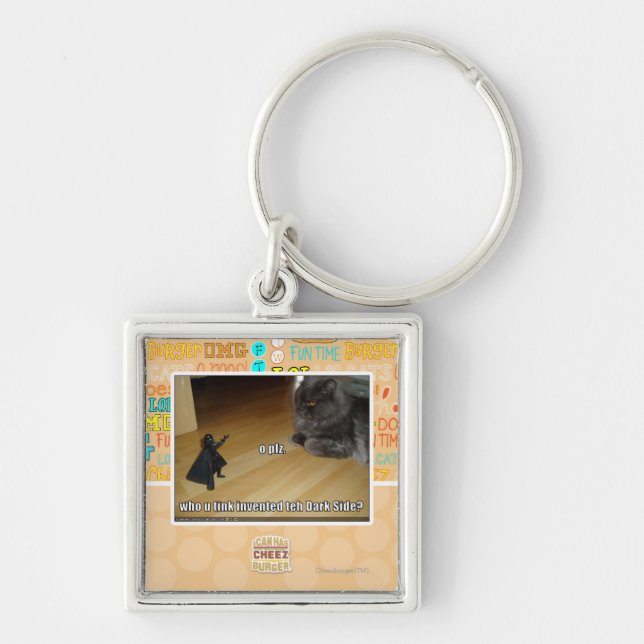 Uppfann vem den mörka sidan? fyrkantig silverfärgad nyckelring (Framsidan)