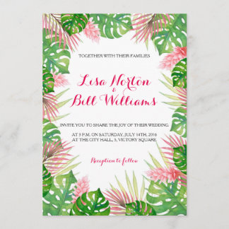 Uppfinning av Tropical löv water bröllop Inbjudningar