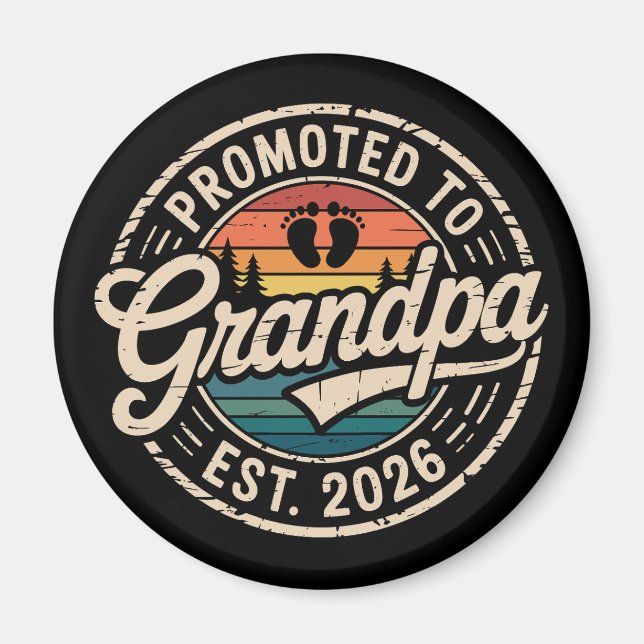 Uppflyttad till farfar Est 2026 Graviditet Retro Magnet (Framsidan)