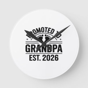 Uppflyttad till farfar, Est. 2026, Rolig ny farfar Rund Klocka