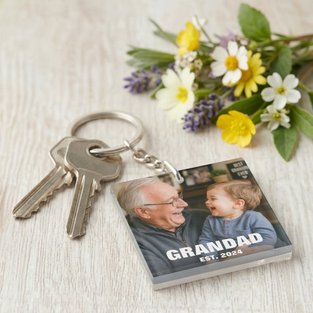 Uppflyttad till farfar Etablerad Foto (Promoted To Grandad Established Photo Keychain)