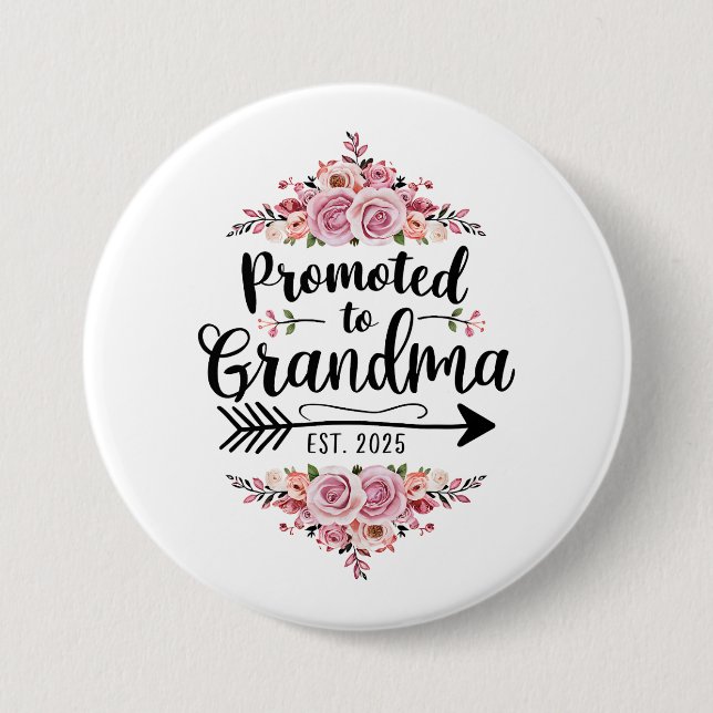 Uppflyttad till mormor 2025 graviditetsmeddelande knapp (Framsida)