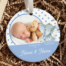 Uppflyttad till Mormor Morfar Baby Pojke Foto Julgransprydnad Keramik