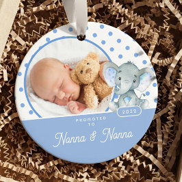 Uppflyttad till Nonna Nonno Baby Boy Foto Julgransprydnad Keramik