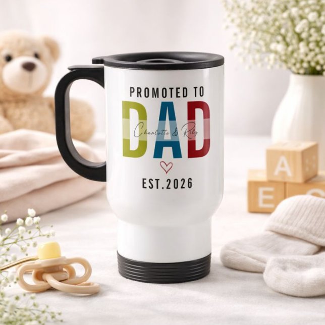 Uppflyttad till Pappa | Personlig Första Fars Dag Resemugg (Promoted to Dad | Personalized First Father’s Day Mug)