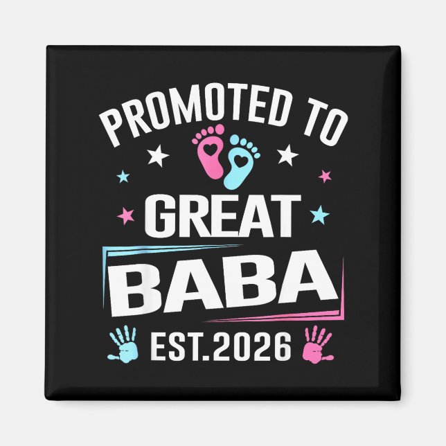 Uppflyttad till Stor Baba Est 2026 Graviditetsmedd Magnet (Framsidan)