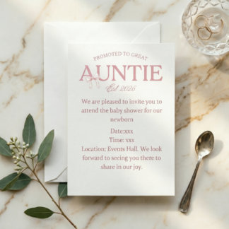 Uppflyttad till stor mostor Est 2026 Baby Shower Inbjudningar