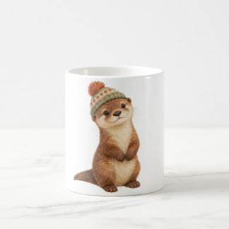 Uppfödad utter som bär en stickad mössa kaffemugg