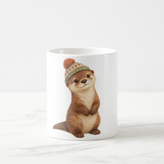 Uppfödad utter som bär en stickad mössa kaffemugg (Center)