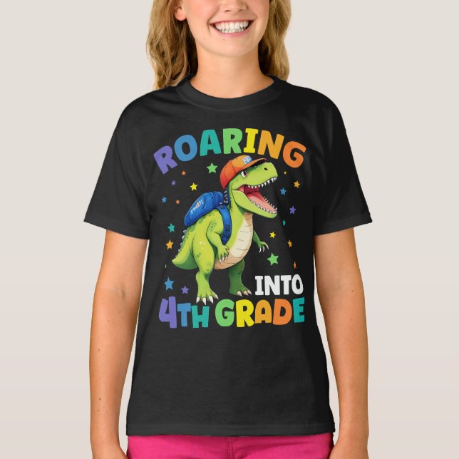 Uppfödning 4:e Klass Dinosaur T Rex Back to school Shirt (Framsida)