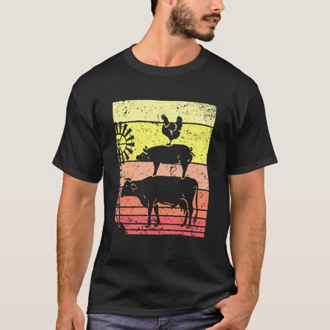 Uppfödning av djur Retro Farmer T Shirt (Framsida)