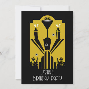 Uppfödning av tjugontity Art Deco Gangster Birthda Inbjudningar