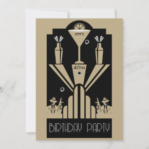 Uppfödning av tjugontity Art Deco Gangster Birthda Inbjudningar