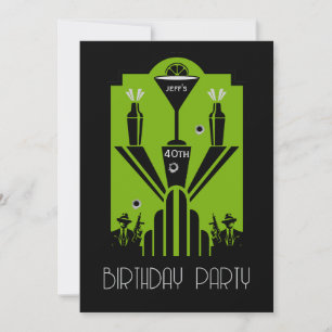 Uppfödning av tjugontity Art Deco Gangster Birthda Inbjudningar