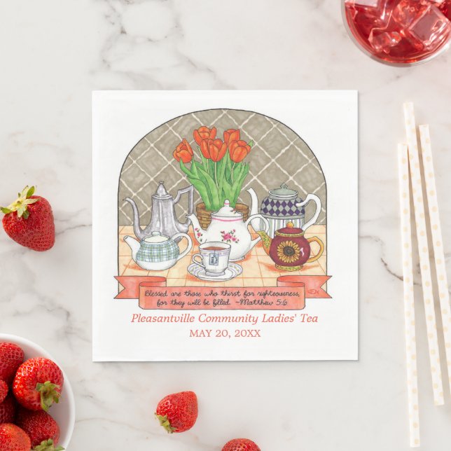 Uppfräschning av Tekannor och tulips Coral Tea Par Pappersservett (Insitu)