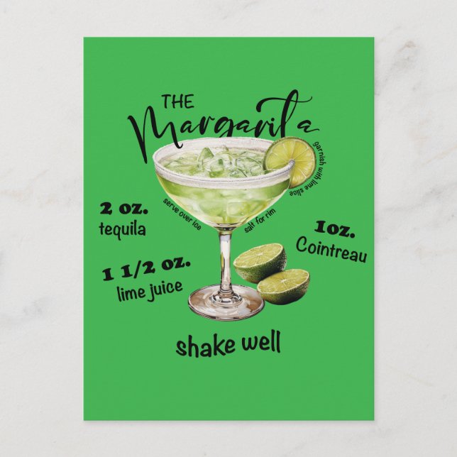 Uppfriskande av Margarita Cocktail Recipe Pub Art Vykort (Framsida)