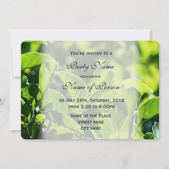 Uppfriskande av vår, sommartid, grönt löv i hela p inbjudningar (Framsida)