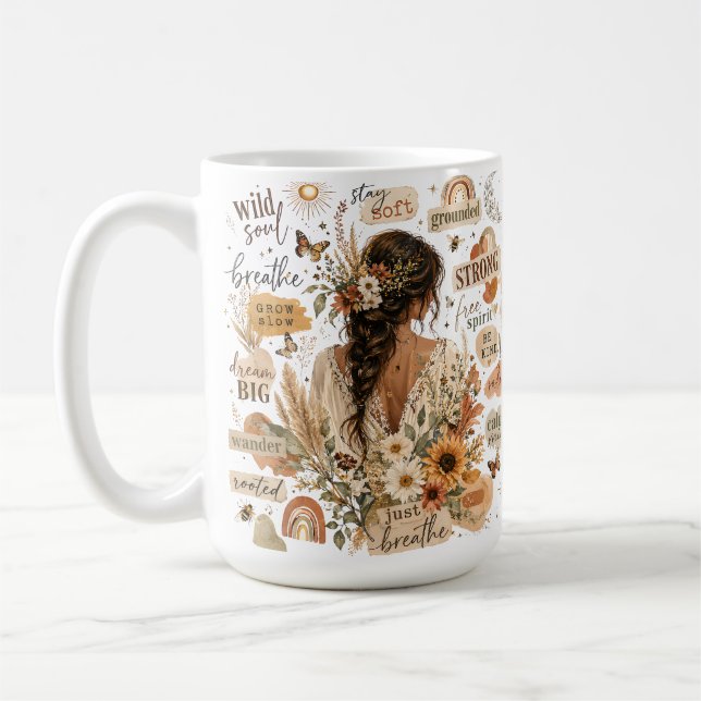Uppfriskande blomsterbekräftande akvarell boho chi kaffemugg (Vänster)