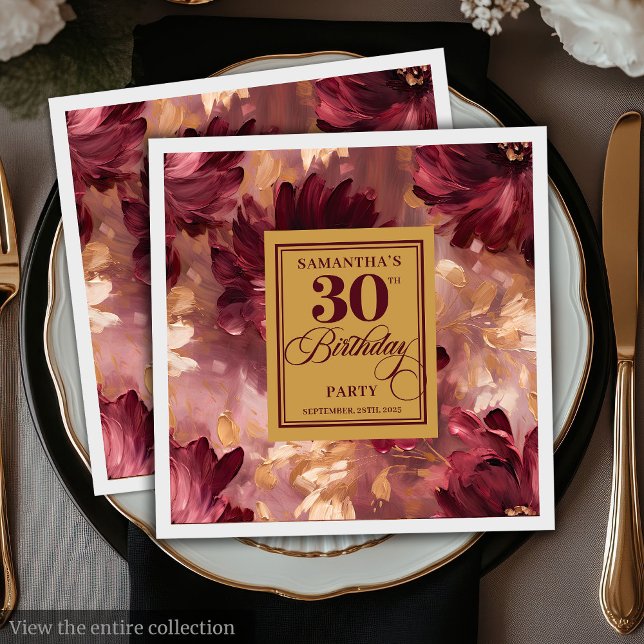 Uppfriskande  Burgundy Guld Boho 30års födelsedag Pappersservett (Lovely Blush Burgundy Gold Boho 30th Birthday Napkins)