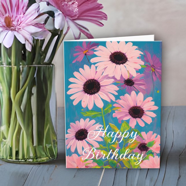 Uppfriskande kort för Rosa Daisy Grattis på födels (Skapare uppladdad)