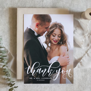 Uppfriskande Modern Calligraphy Bröllop Photo Tack Vykort