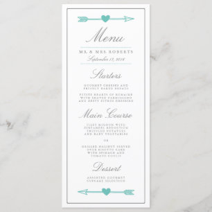 Uppfriskande pilar Bröllop Middag Menu / Teal & Gr Meny