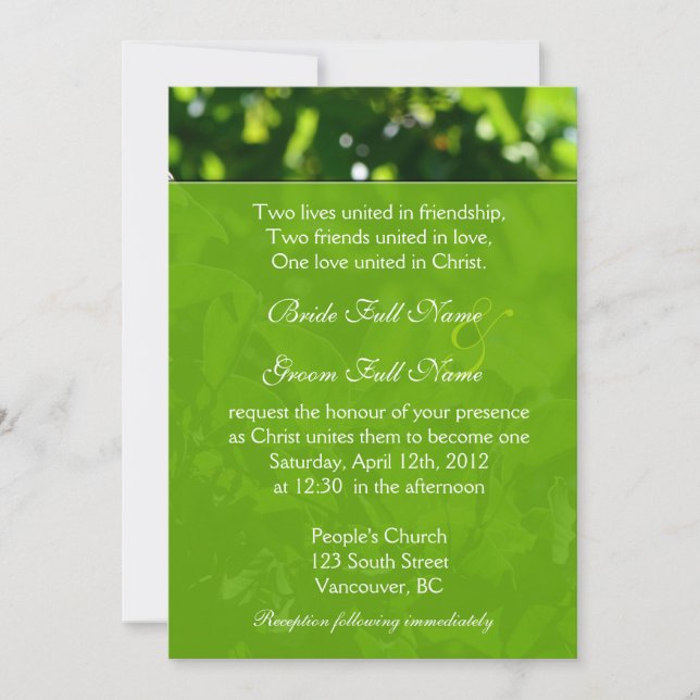 Uppfriskande vår, sommartid, grönt löv Christian Inbjudningar (Framsida)