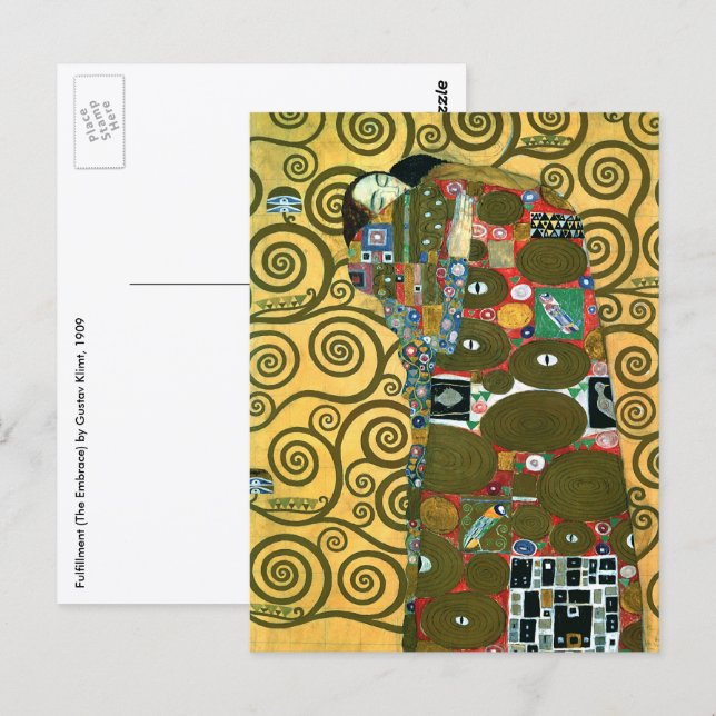 Uppfyllelse aka Kyssen av Gustav Klimt Vykort (Fram/baksida)