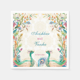 Uppgift om blått grönt blommigt för påfågelnamn pappersservett