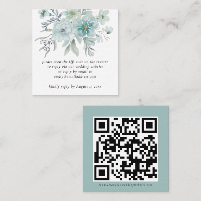 Uppgift om Blommigtar QR-kodhölje Bröllop OSA Anteckningskort (Fram/baksida)