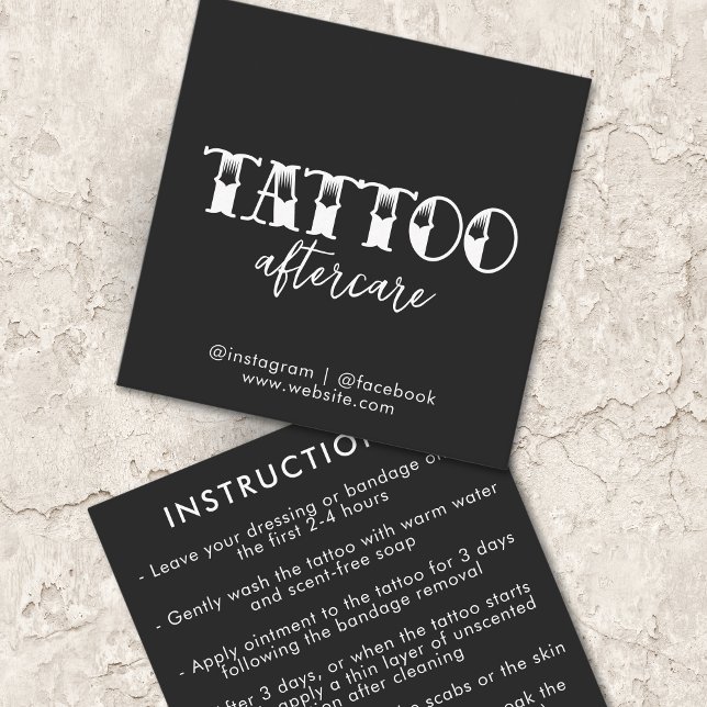 Uppgift om Professionell Artist Aftercare Instrukt Fyrkantigt Visitkort (Tattoo Professional Artist Aftercare Instructions Square Business Card)