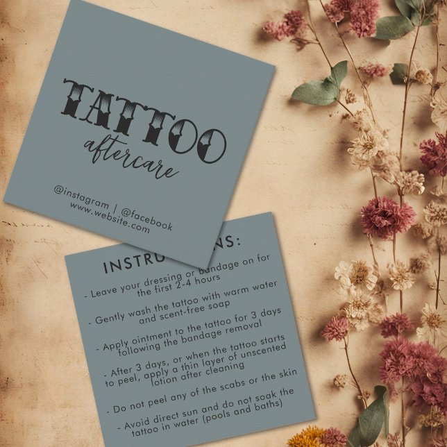 Uppgift om Professionell Artist Aftercare Instrukt Fyrkantigt Visitkort (Tattoo Professional Artist Aftercare Instructions Square Business Card)