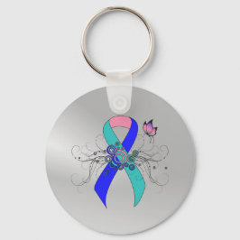 Uppgift/Rosa/Blåband med fjäril Nyckelring