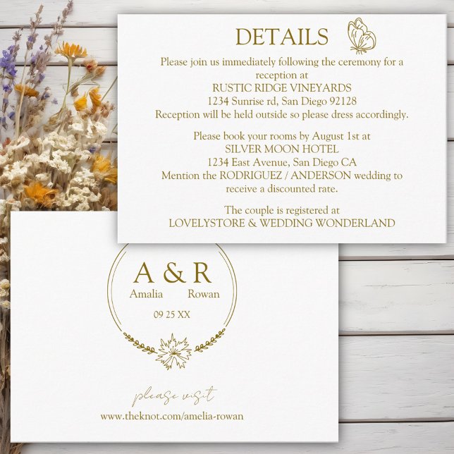 Uppgifter om ängsblommor Vita och Guld Bröllop Tilläggskort (Skapare uppladdad)