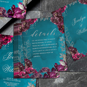 Uppgifter om Aqua Teal Merlot Jewel Tone Bröllop L Tilläggskort