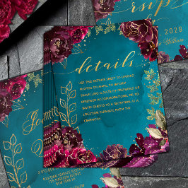 Uppgifter om Aqua Teal Merlot Jewel Tone Guld Bröl Tilläggskort