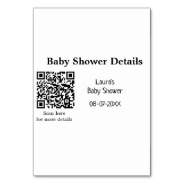 UPPGIFTER OM BABY SHOWER QR SCAN CODE MINIMAL MODE BORDSNUMMER