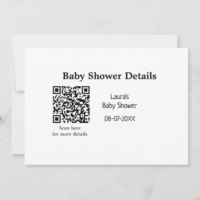 UPPGIFTER OM BABY SHOWER QR SCAN CODE MINIMAL MODE INBJUDNINGAR (Framsida)